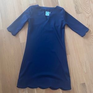 Navy blue scallop work dress